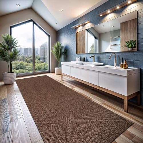 Easy Jute Runner Rug Brown Solid Boho Woven Design Easy