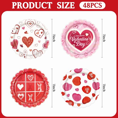 48PCS Happy Valentine's Day 7inch Paper Plates (48 Count)