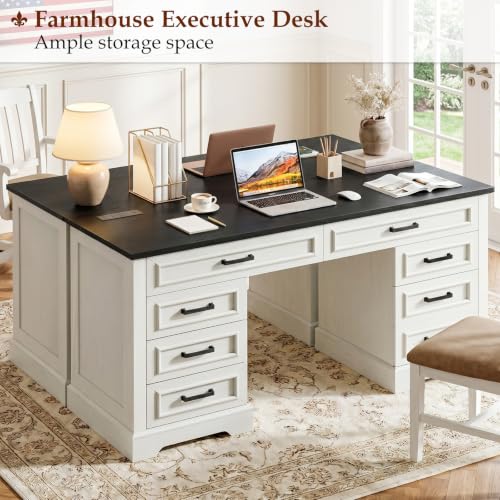 Farmhouse Executive Desk with Charging Station