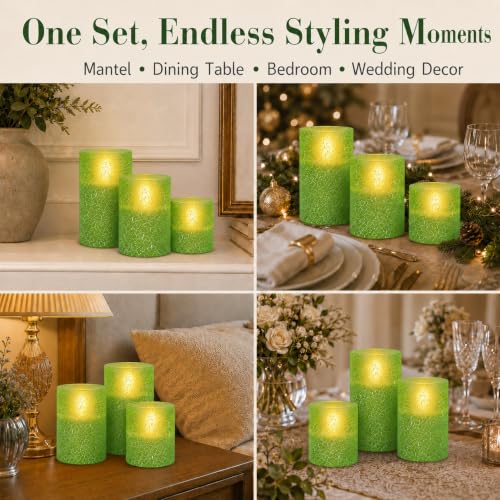 Green Flameless Candles with Remote (3 Count)
