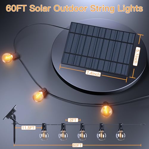 2Packs 60FT 25 Bulbs Solar String Lights Waterproof with Remote (60 Foot)