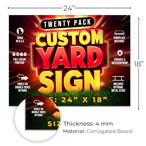 20 Pack 24"x18" Custom Yard Signs with Stakes (20 Count)