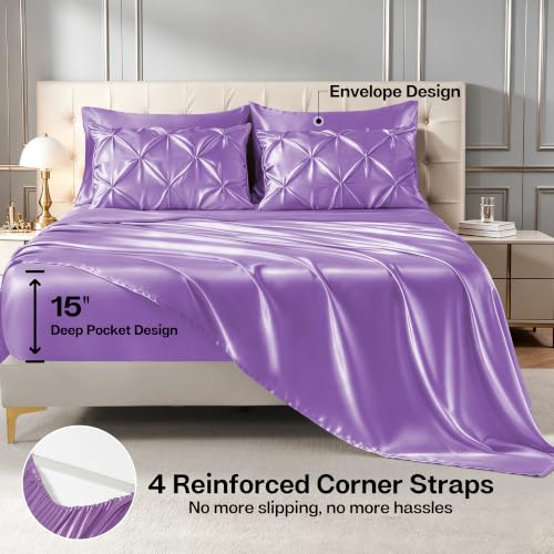 Satin Twin XL Comforter Set Lavender
