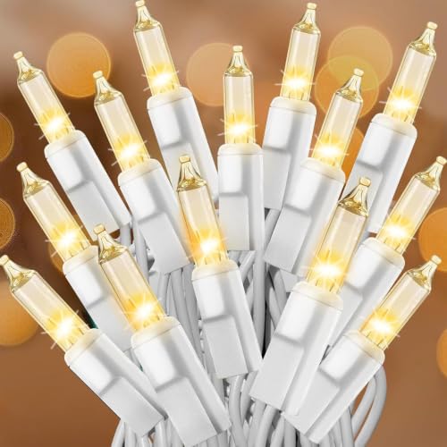 Clear Christmas Lights 50FT 200 Incandescent Bulbs Warm White Mini Lights with White Wire for Christmas Tree