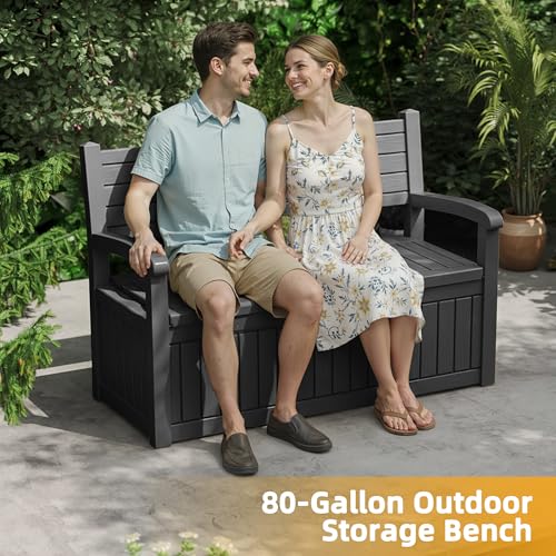 80 Gallon Outdoor Storage Bench Lockable Deck Box Outdoor Storage Box Waterproof for Patio