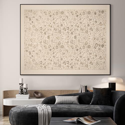 46"x60" Extra Large Framed Wall Art Vintage Botanical Sketch with Detailed Floral Pattern