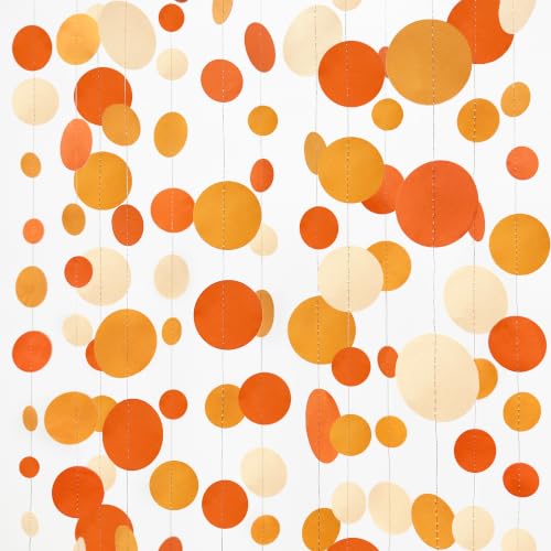 Orange Circle Dots Garland Gradient Polka Dot Hanging Paper Streamer for Wedding Bridal Shower Birthday Engagement Fall Autumn Harvest Thanksgiving Citrus Party Decorations Supplies