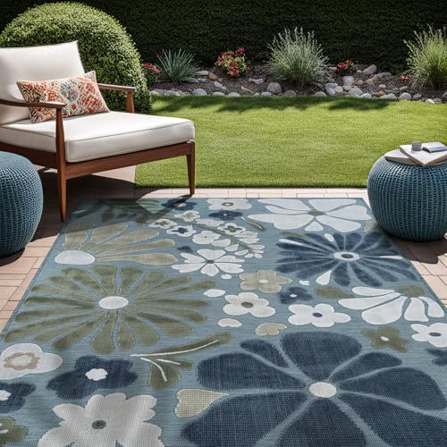 Outdoor Rug 6x9 Modern Floral Tropical Area Rugs for Outdoor and Indoor Patio Easy to Clean Non Shedding Living Room Porch Garden Washable Outside Carpet (58.5 Sq Ft)