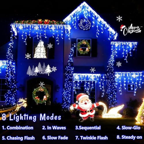 66ft 800 LED Blue Icicle Lights Outdoor Waterproof (66 Foot)