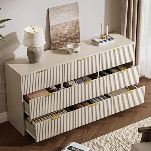 Beige 9 Drawer Dresser for Bedroom