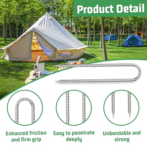 Rebar-Stakes-12-Inch, Ground Stakes Heavy Duty U-Hook Galvanized Anti-Rust Tent Stakes Heavy Duty Ground Anchors for Garden Dog Fence Chicken Coop Christmas Decorations Deer Fence 16pcs (16 Count)
