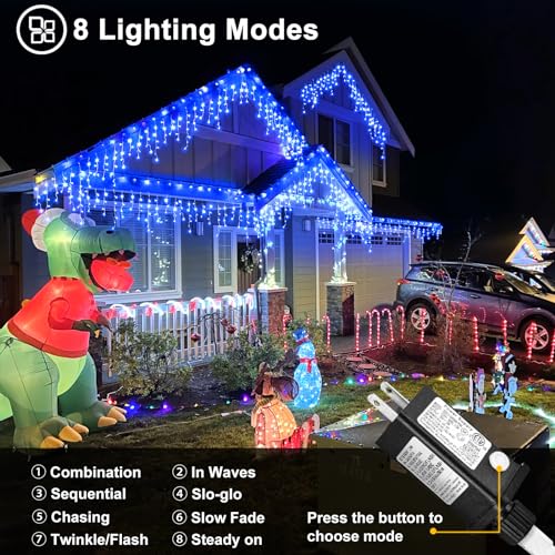 Blue Christmas Lights Outdoor Icicle Lights for Outside House 66ft 640 LED