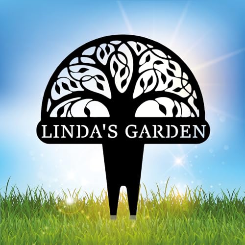Personalized Tree of Life Metal Garden Sign with Stake