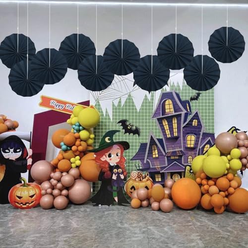 Black Party Decorations Black Hanging Paper Fans Set DIY 8in