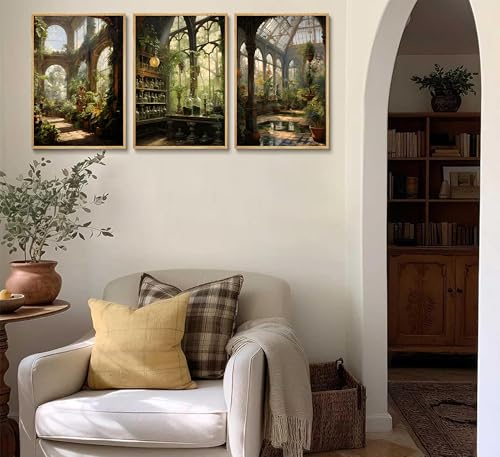 3pcs William Morris Green Plants Canvas Wall Art Medieval Castle Posters Prints Gothictalian Landscape Painting Pictures Paintings Wall Decor for Living Room Bathroom Bedroom Decoration Unframed (3 Count)