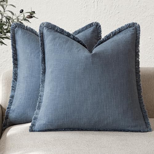 Decorative Linen Fringe Throw Pillow Covers 26×26 Inch (2 Count)
