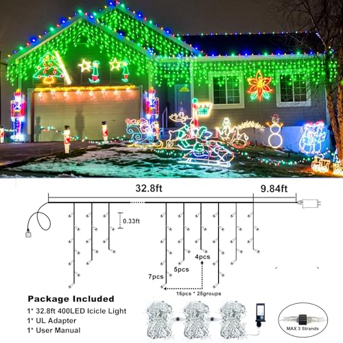 33FT 400 LED Icicle Lights for Outside