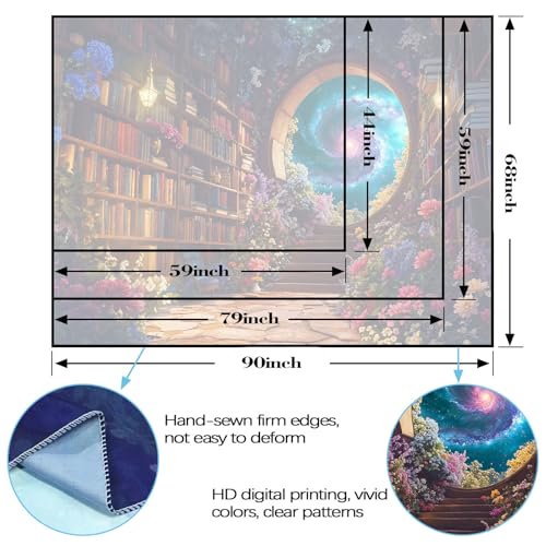 Floral Bookshelf Tapestry Fantasy Library Tapestries Wall Hanging Vintage Plant Flower Book Small Tapestry for Bedroom Living Room Dorm 60 x 44 inch