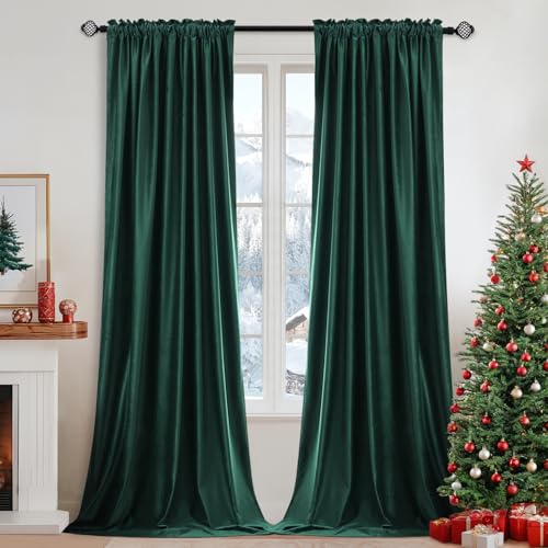 Dark Green Blackout Velvet Curtains Drapes 84 Inch Long 52"x84" (2 Count)