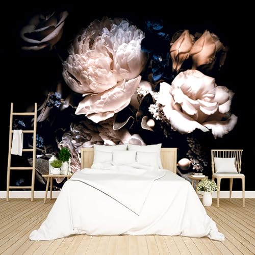 Black Peony Floral Wallpaper Peel and Stick wall Mural for Bedroom Living Room