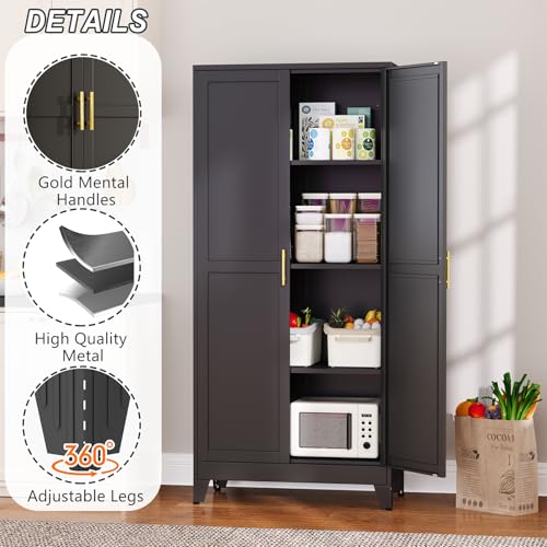 Metal Pantry Cabinet with 2 Doors and Adjustable Shelves