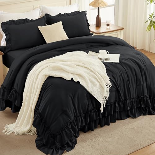 Black Super King Plus Ruffle Comforter Set