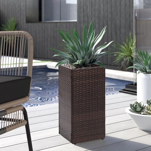 Set of 2 Tall Planters for Outdoor Plants Handmade 24'' Wicker Tall Square Planter Box with Removable Liners Modern Planter for Indoor Outdoor Garden Patio Front Porch (2 Count)