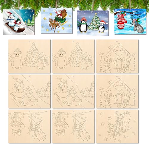 10 Pieces Large Christmas Unfinished Wood Crafts to Paint for Adults