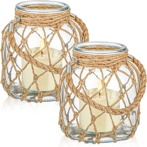 2 Set Nautical Lanterns Rope Handle (2 Count)