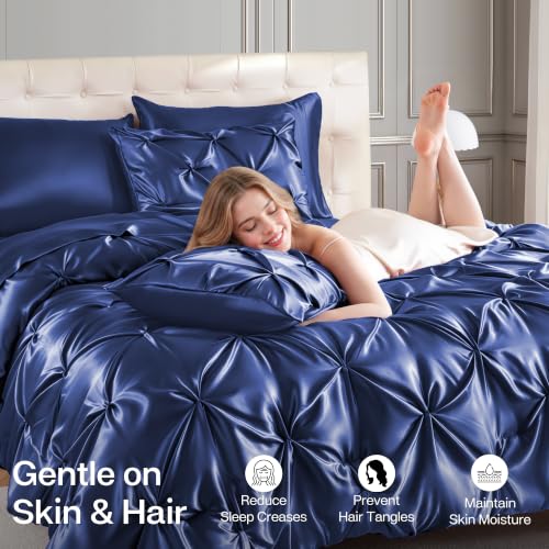 Satin Queen Comforter Set Navy Blue