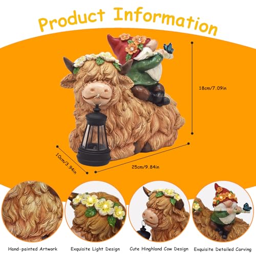 Solar Highland Cow Gnome Light
