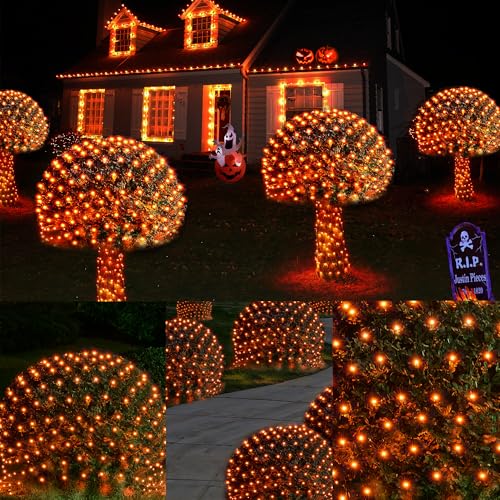 Halloween Lights Outdoor 200LED 8.4ft x 5.2ft Orange Net Lights with 8 Modes