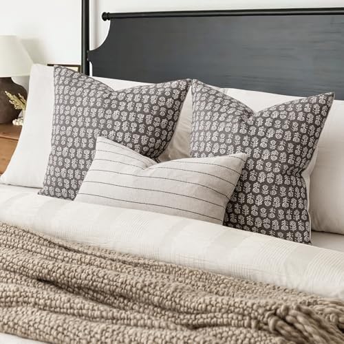 Decorative Floral Print Throw Pillow Covers 18×18 Rustic Gray (2 Count)