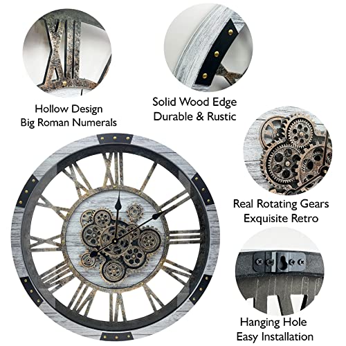 24" Large Wall Clock with Moving Gears