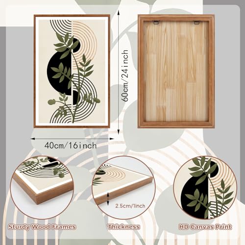 KAlRNE Boho Sage Green Decor Botanical Framed Line Wall Art Set (3 Count)