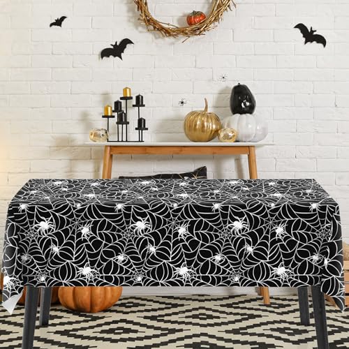 4 Pcs Halloween Plastic Tablecloths Colored Spider Web Disposable Table Cover Spiderweb Rectangle Table Cloth for Trick or Treat Holiday Party Decor (4 Count)