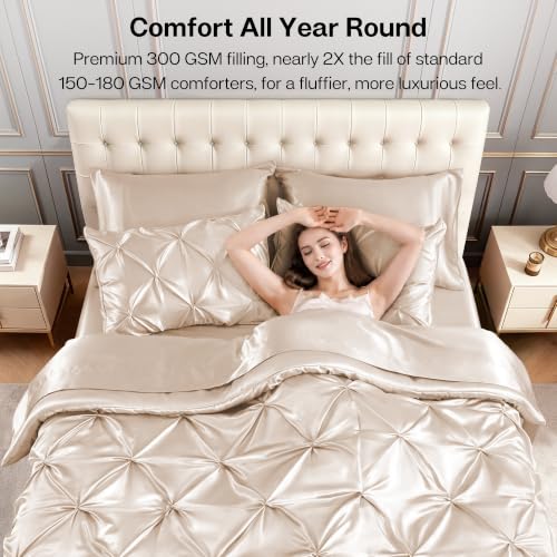 Satin Full Size Comforter Set Beige