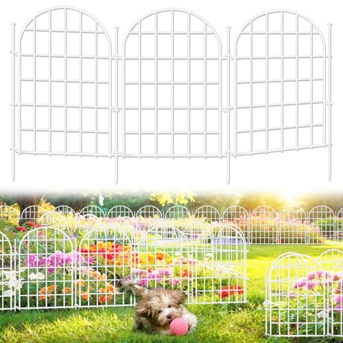 32.5ft(L) x 22in(H) Panels Garden Fence, 30 Panels Arched No Dig Fence, Decorative Animal Barrier Fencing with Ground Stake, Rustproof Metal Garden Edging Border for Dog, Outdoor Patio Decor, White (59.5831 Sq Ft)