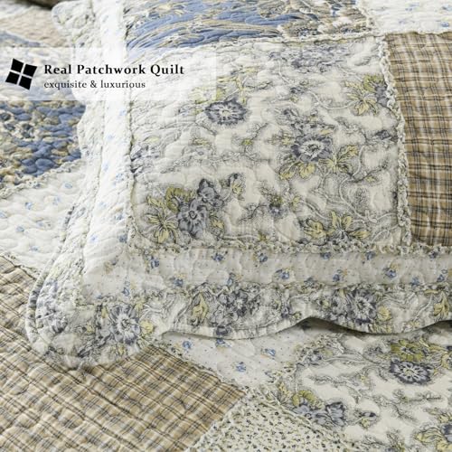 Quilt Set King Size Reversible Country Farmhouse Floral Real Patchwork Quilted Bedspread 3
