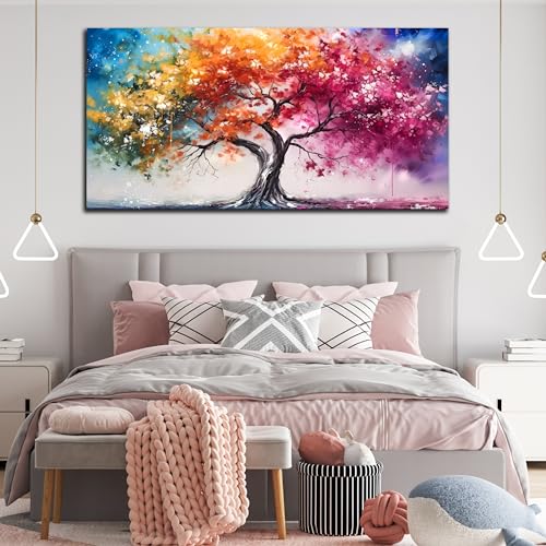 Colorful Tree Canvas Wall Art for Living Room Bedroom Home Office Orange and Pink Tree Picture Modern Artwork Ready to Hang Size 30x60