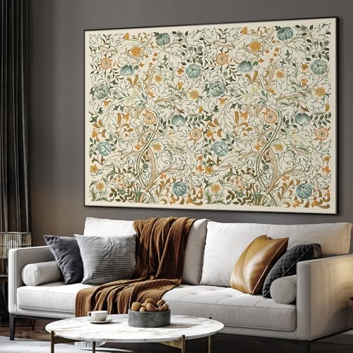 60"x72" Extra Large Framed Wall Art Vintage Botanical Floral with Golden and Teal Leaves