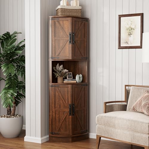 64.8" Tall Farmhouse Corner Cabinet with 4 Doors and 5 Storage Shelves