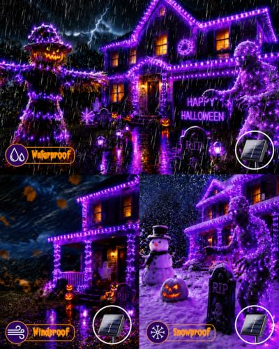 Solar Halloween String Lights Outdoor 2Pack 80FT 200LED Purple Fairy Lights (2 Count)