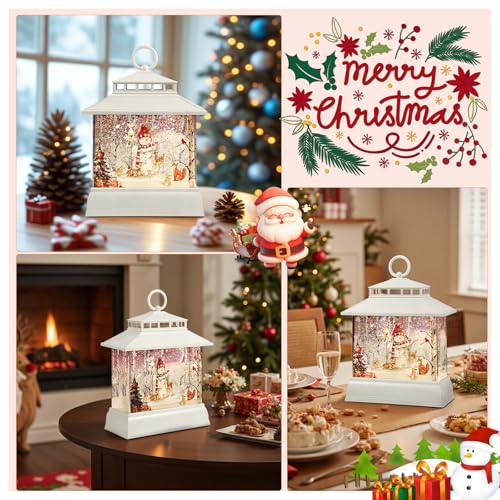Christmas Snow Globe Lantern Water Glittering Lantern with 8 Songs & 6H Timer Romote Control Christmas Snow Globes USB & Battery Operated for Christmas Festival Decorations Gifts