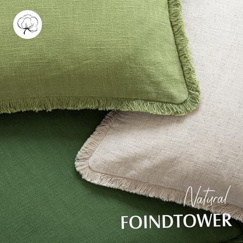 Decorative Linen Fringe Throw Pillow Covers 24×24 Lush Green (2 Count)