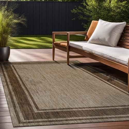 Outdoor Rug 6x9 Modern Bordered Area Rugs for Indoor and Outdoor Patio Deck Porch Garden Waterproof Weather Sun Resistant Washable Outside Carpet