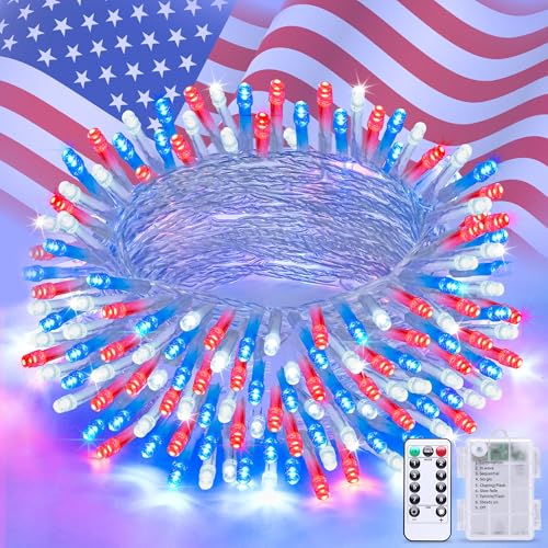 33ft 100 LED Red White and Blue Lights Outdoor (100 Count)