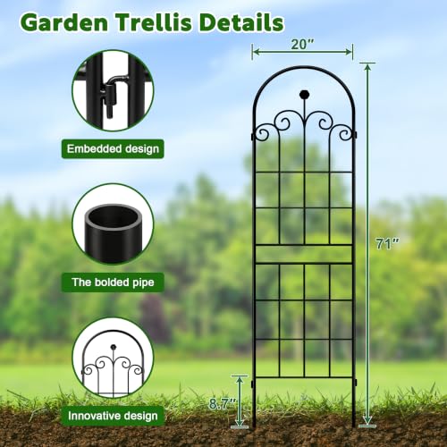 71x80in Rustic Iron Arch Decoration Garden Trellis with Black Metal Coating