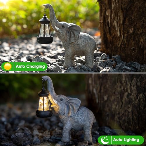 Solar Garden Statue Lights Elephants Figurine with Solar Lantern