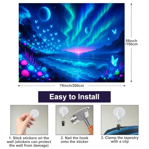 Blacklight Tapestry Galaxy Butterfly Wall Hanging 78 x 59 Inch